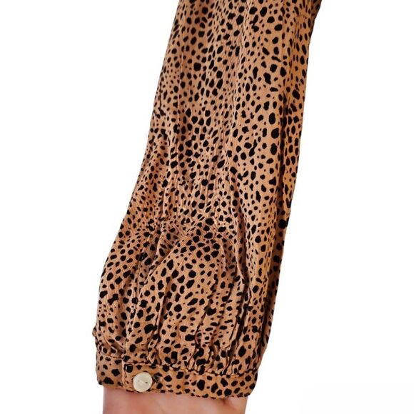 Old Navy Oversized Animal printed Button Front Long Sleeve Blouse Brown Size XS - Picture 8 of 11